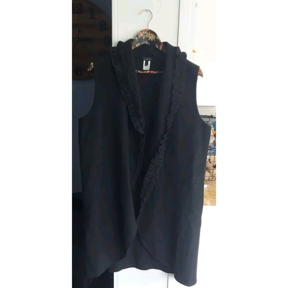 EUC Talbots Black Wool Long Sweater Vest with Ruffle Collar Size Large